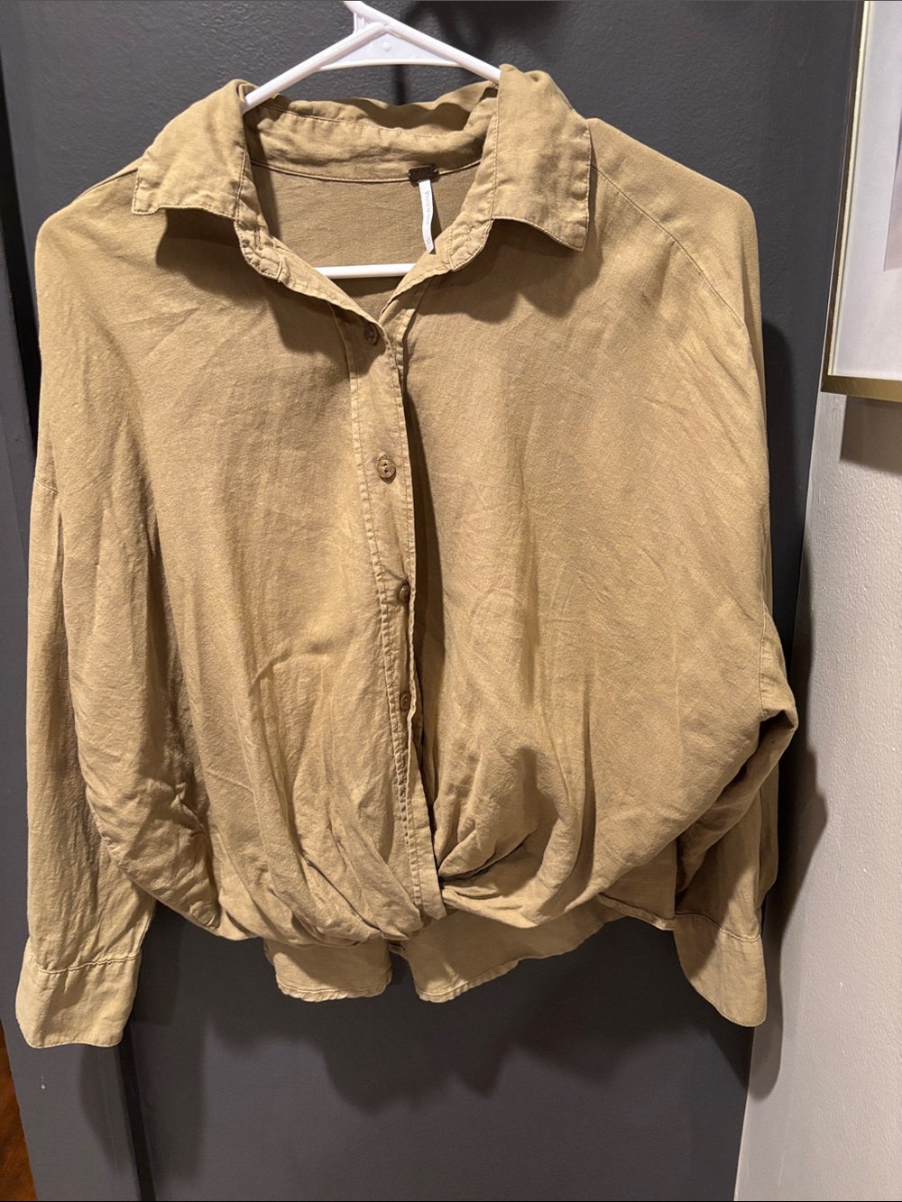 Relaxed Button-Down Collared Shirt in Tan